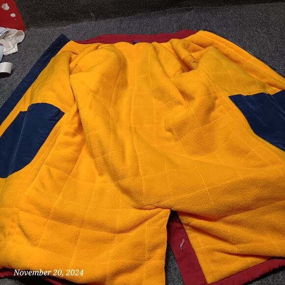 Vintage Tommy Hilfiger Jeans Overcoat Men Large Red Fleece Lined Vented - Picture 7 of 9